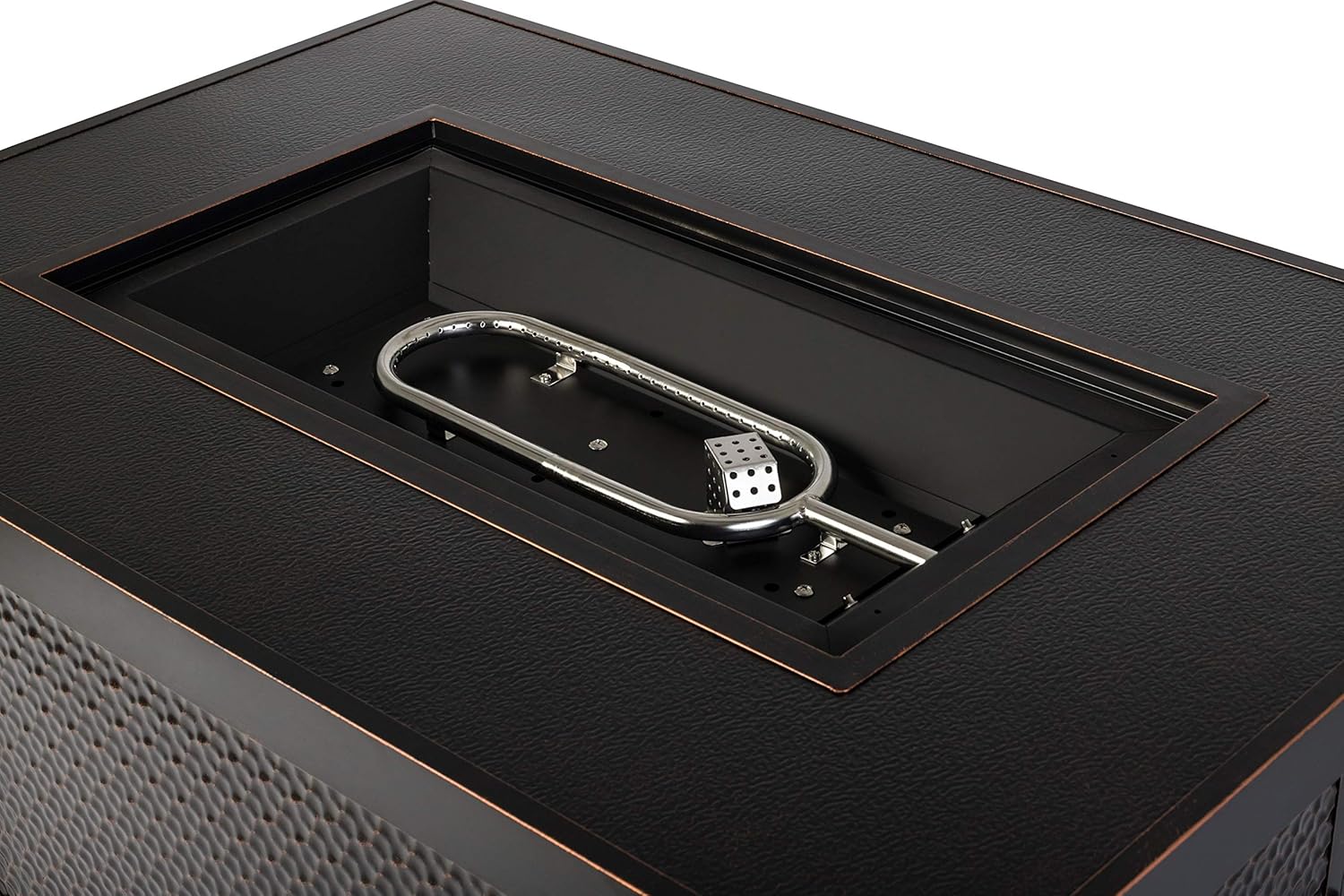 Weyland Hammered Aluminum Convertible Gas Fire Pit Table 55000 BTU Multifunctional Outdoor Firepit with Fire Bowl Lid, Nylon Cover & Clear Fire Glass Bronze Finish - Rectangular 48