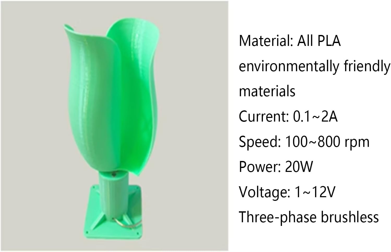 20w Wind Generator 1~12V Permanent Magnet Brushless Generator DIY Wind Turbine with LED Light Vertical Axis Wind Turbine(Green)