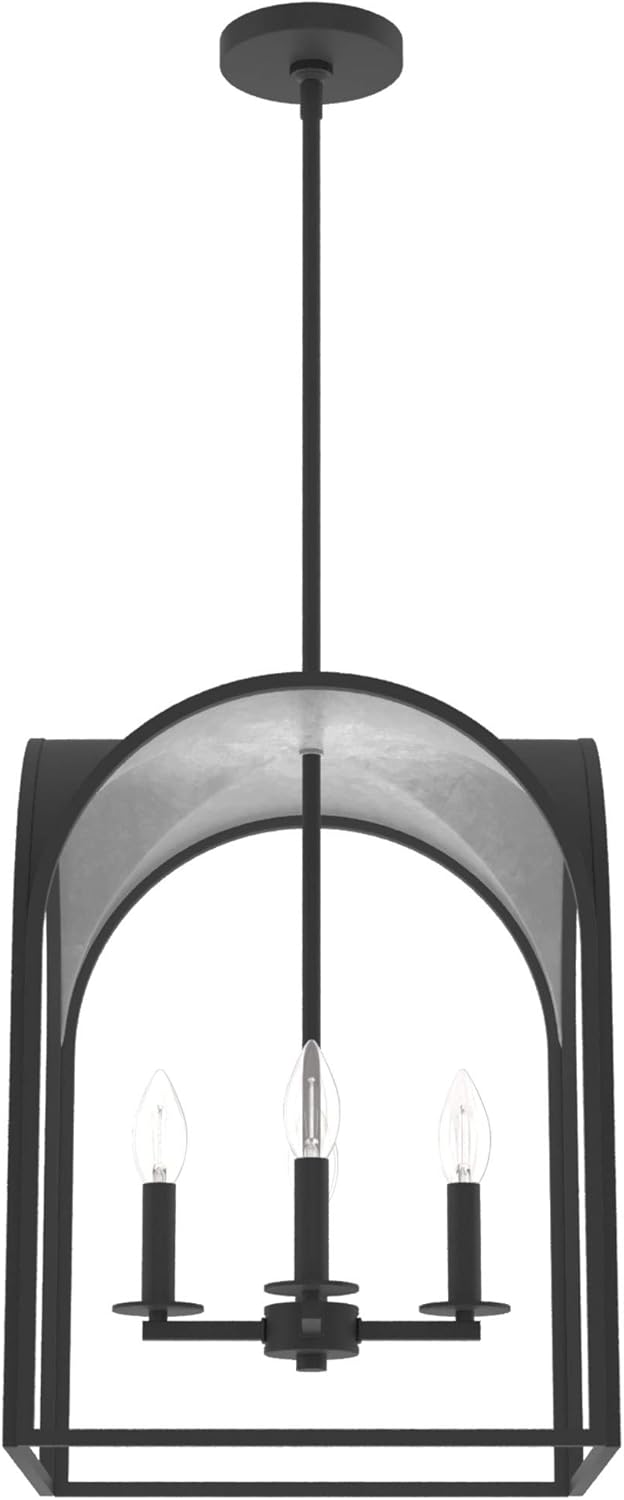 Hunter - Dukestown 4-light Natural Black Iron, Medium Size Pendant Light, Dimmable, Formal Style, Lantern Shaped, for Bedrooms, Kitchens, Dining, Living Rooms - 19083