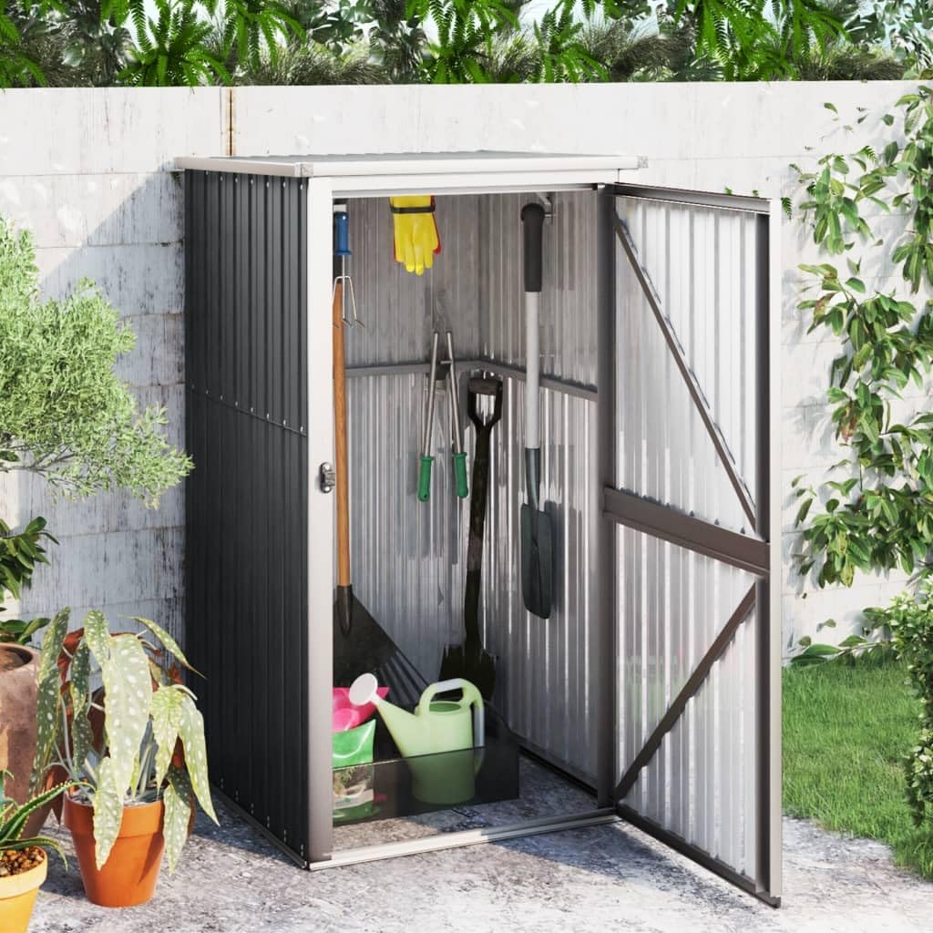 Galvanized Steel Garden Tool Shed Anthracite 34.6x35x63.4 Inch Outdoor Storage Shed with Sloped Roof for Pool Accessories Lawn Tools Bikes