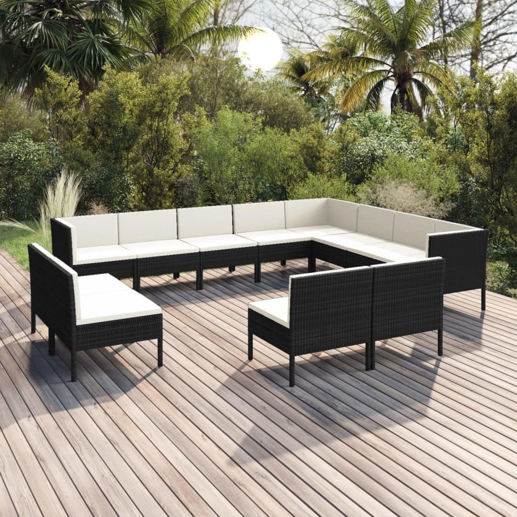 12 Piece Patio Lounge Set with Cushions Poly Rattan Black,AllWeather Patio Lounge Set with Comfortable Cushions for Relaxing Outdoors Patio Furniture Sets, Outdoor Furniture Sets