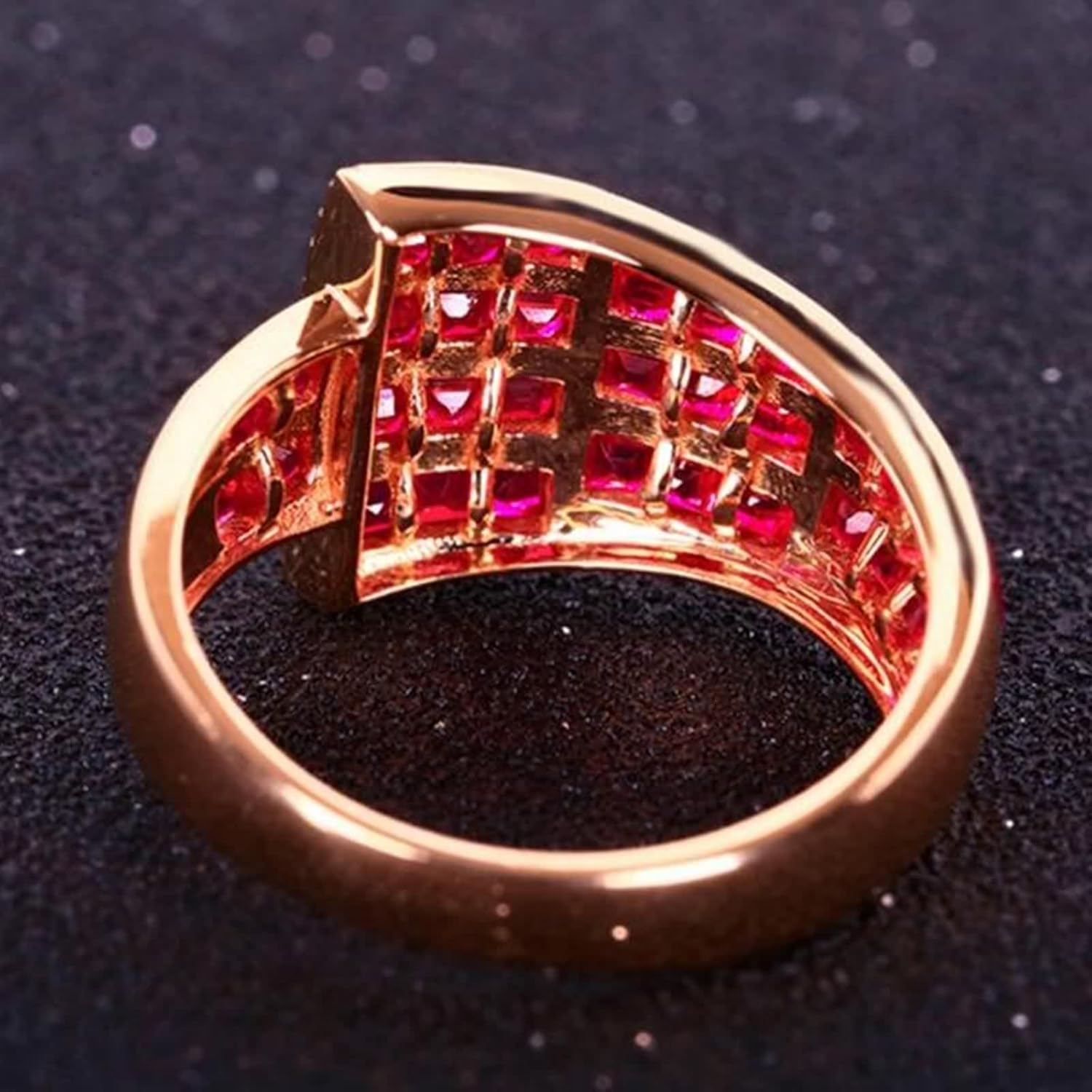 18K Yellow Gold Ring for Women, Wedding Bands Unique Lab Created Ruby Drill Row Yellow Gold Ring with Moissanite for Mother