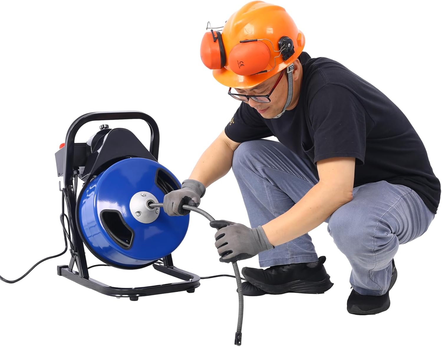 1/3HP Electric Drain Cleaner Machine 60ft x 1/2in Cable with 4 Cutters Foot Switch Steel Drum for 1-4in Pipes Efficient Plumbing Maintenance Tool