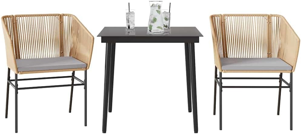 3-Piece Garden Dining Set, Brown Poly Rattan & Black Steel, 31.5