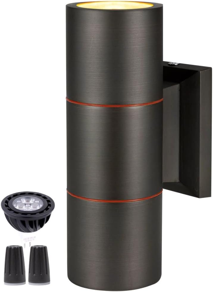 Gardenreet Outdoor Solid Brass Wall Sconce - LED Exterior Light Fixture with Waterproof and 12V LED with 5W MR16 2700K Warm White Blub