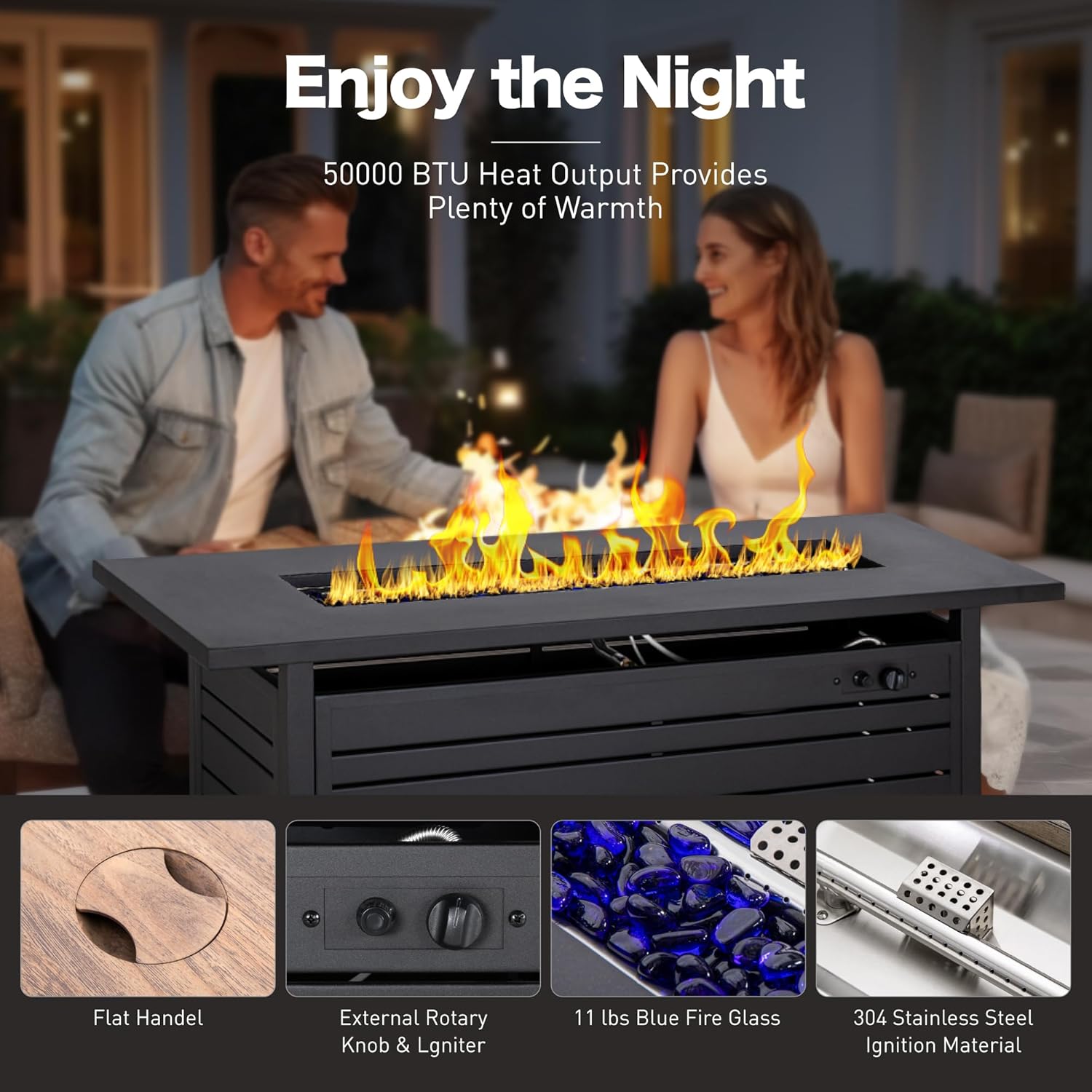 6 Piece Metal Outdoor Patio Furniture Sets with Firepit Table, Patio Conversation Sets 1 3-Seater Sofa, 2 Leg Chair and 2 Swivel Chair with 5.75