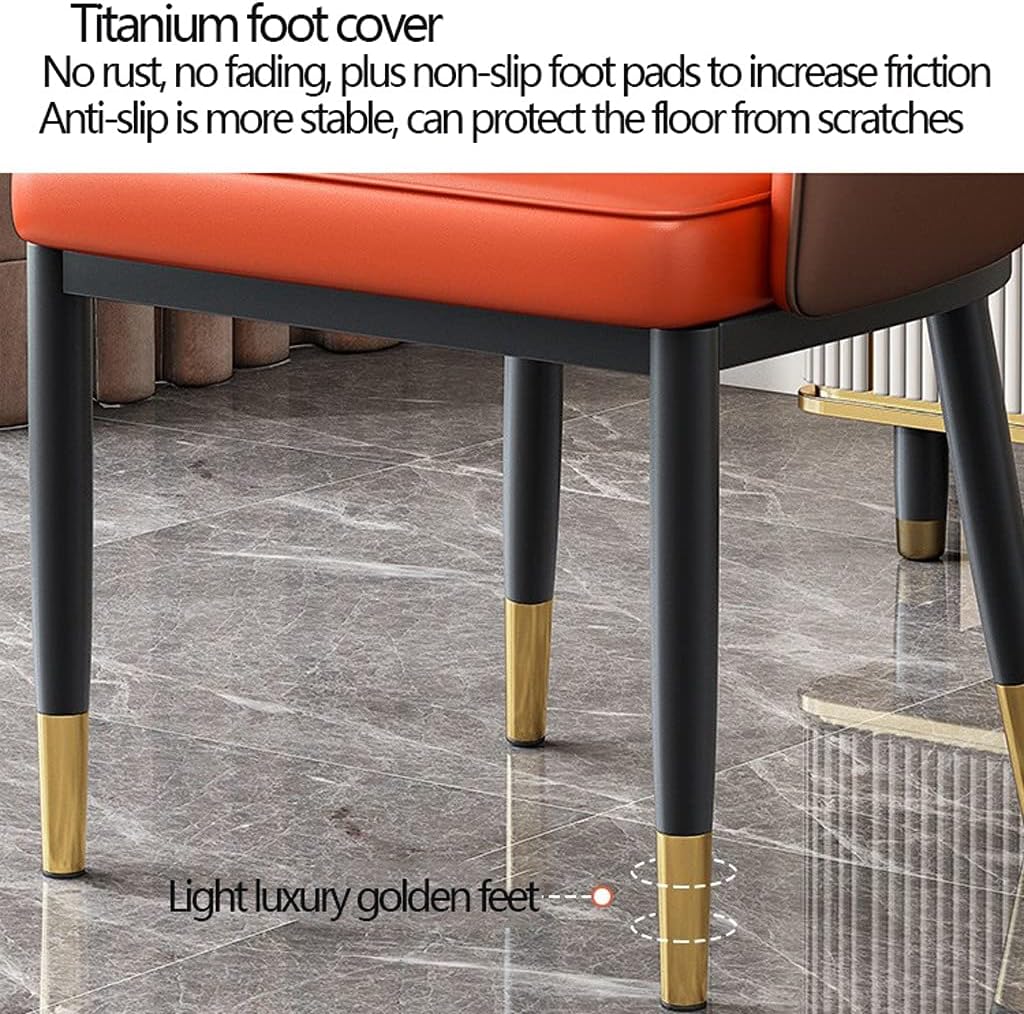 Kitchen Dining Room Furniture Chairs Modern PU Leather High Back Padded Soft Seat Dining Chairs with Backrest Black Metal Legs for Office Lounge Dining Kitchen Bedroom (Color : Beige+Brown)