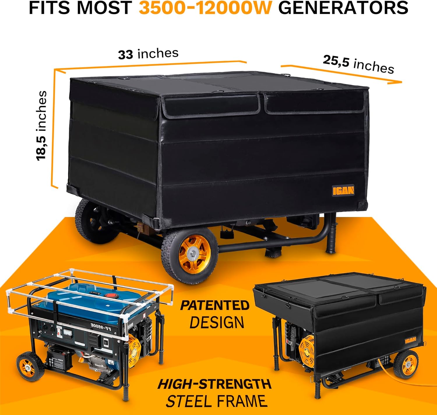 IGAN Generator Covers While Running for most 3500w-12000w Generators - Ultra Heavy Duty Generator Covers for Outside - Portable Waterproof Generator Cover, Generator Enclosure Outdoor, Black