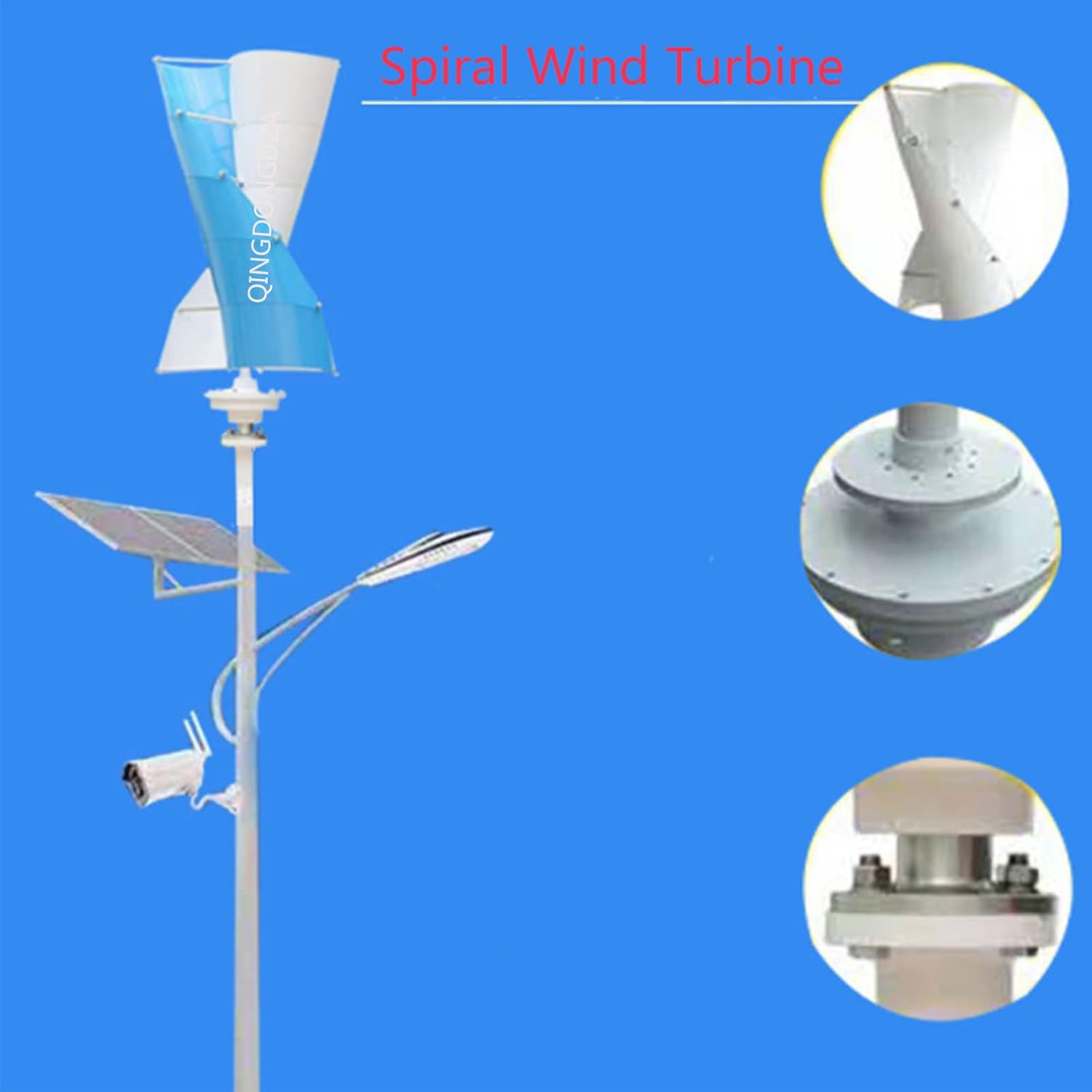 Vertical Wind Turbine, 3000W 220V/12V/24V/48V AC Wind Turbine Kit Wind Power Generator with MPPT Controller 10 Blades for Terrace Marine (Blue)