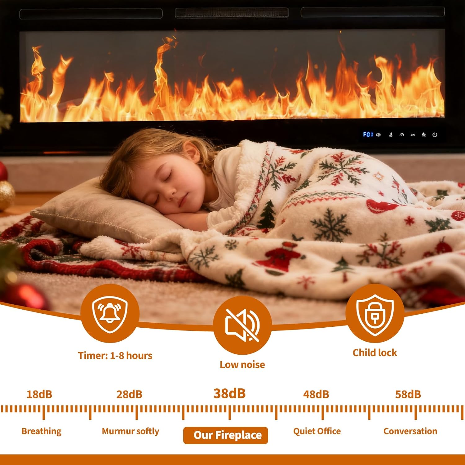 50 Inch Smart Electric Fireplace, Wall Mounted & Recessed Electric Fireplaces, WiFi & Alexa Control, Remote, Adjustable Flames, 1500W Heater w/Thermostat, Realistic Fireplace (50 Inches)