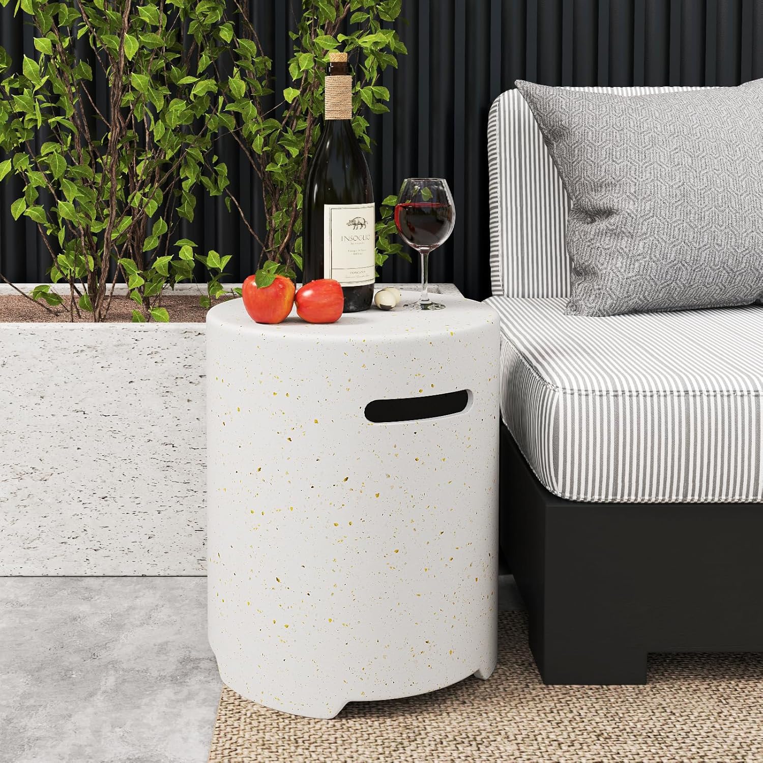 Tangkula Propane Tank Cover Table, 20 LB Propane Tank Storage Box, φ16 x 20.5 Inch Terrazzo Tank Hideaway Table with Side Handles and Protective Cover, Outdoor Side Table for Gas Fire Pit