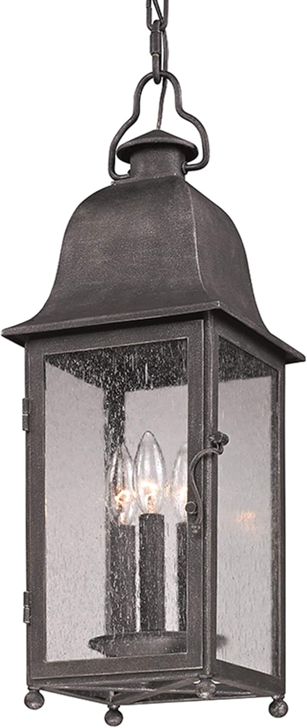 Troy Lighting F3217 Larchmont - Three Light Outdoor Hanging Lantern, Aged Pewter Finish with Clear Seeded Glass, Multicoloured, 23.38