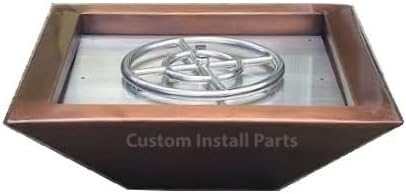 24 Inch Square Hammered Copper Metal Outdoor Propane or Natural Gas Fire Pit with Waterfall Fountain Water Stream Feature