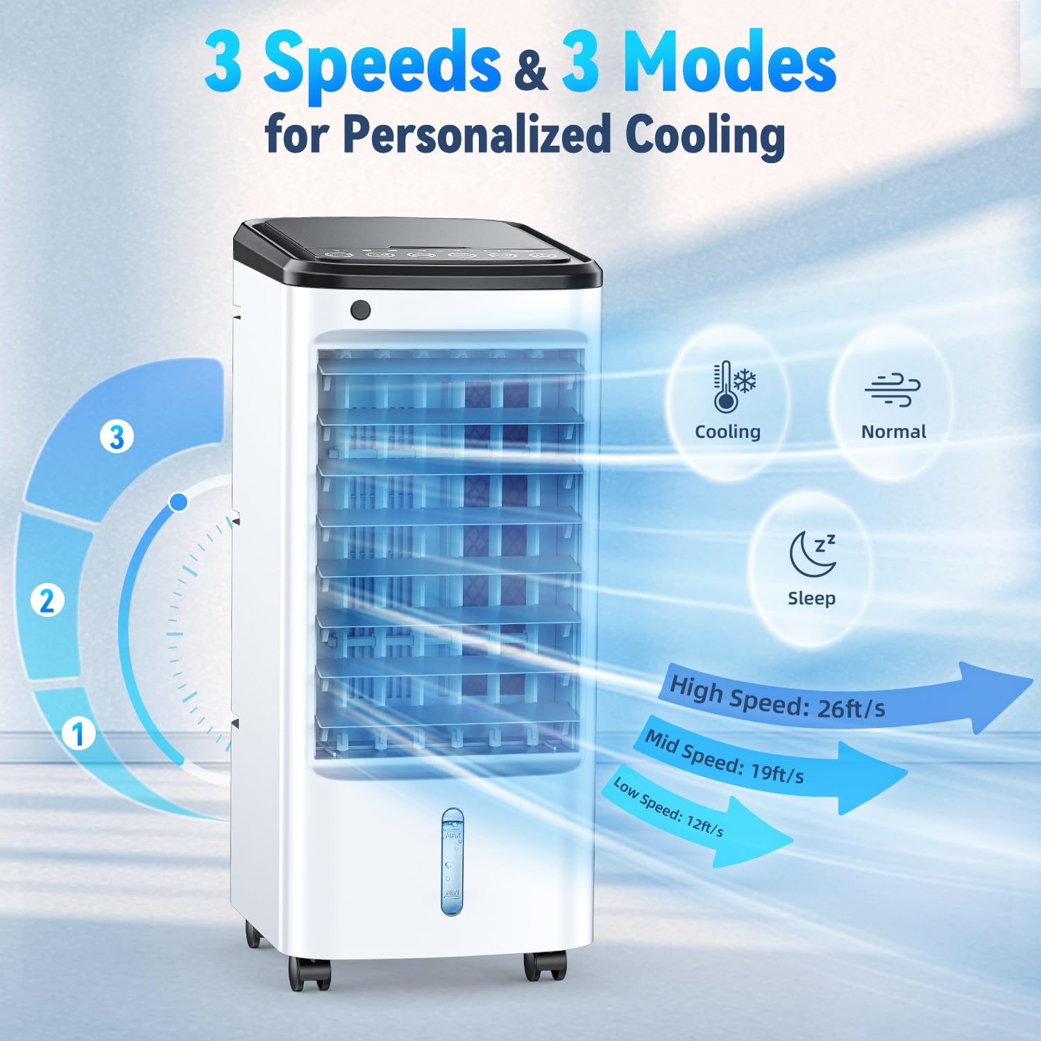 FANCOLE Windowless Portable Air Conditioners with 6 Ice Packs, 12H Smart Timer for Auto-off, 26Ft Remote, Top Fill Dual Tank, 3Speeds Evaporative Air Cooler, 65°Auto Swing Swamp Cooler Air Conditioner