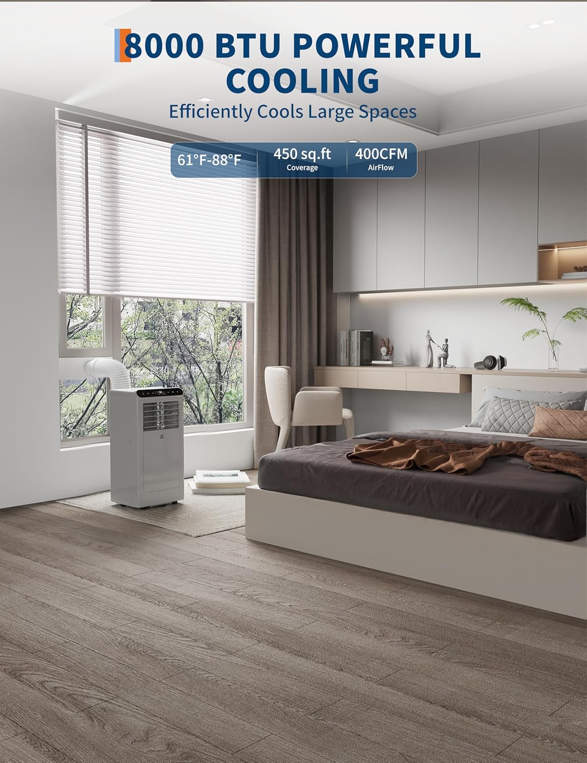 10,000 BTU Portable Air Conditioner, 3-In-1 Portable AC Units for Rooms with Dehumidifier, Fan, Room Air Conditioner Cools Up to 450 Sq.Ft., Remote Control, Auto Swing, Windows Kit Included, Grey