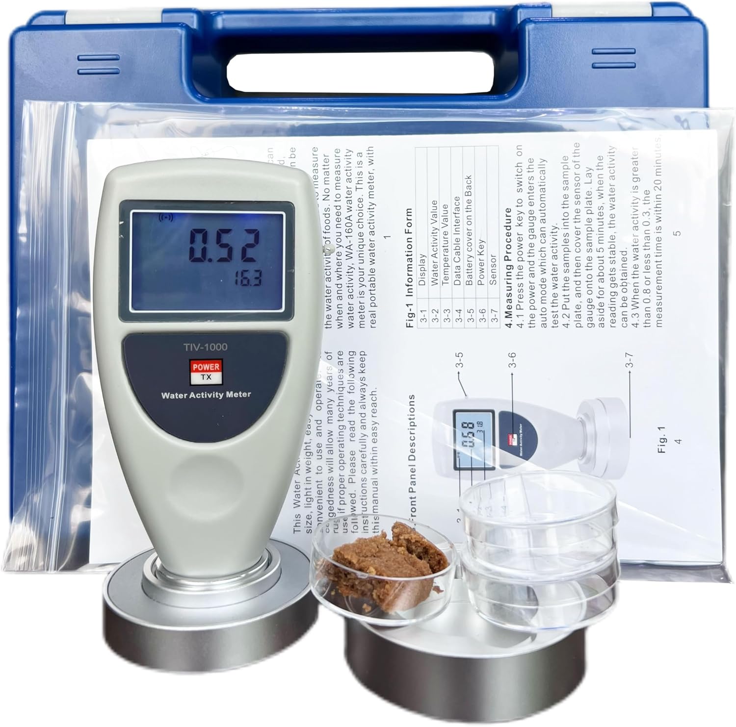 Laboratory Water Activity Meter Food Water Activity Meter with Backlight LCD Digital Display Measurement Range 0~1.0aw Accuracy ±0.02aw Resolution ±0.01aw Sampling Time 5 Minutes