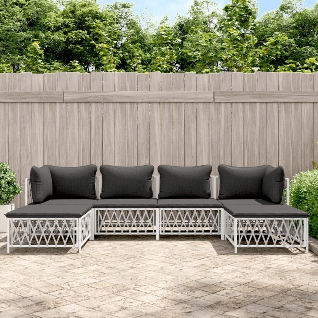 6 Piece Patio Lounge Set with Cushions White Steel,Outdoor Patio Lounge Set: Durable and Comfortable for Outdoor Relaxation Patio Furniture Sets, Outdoor Furniture Sets
