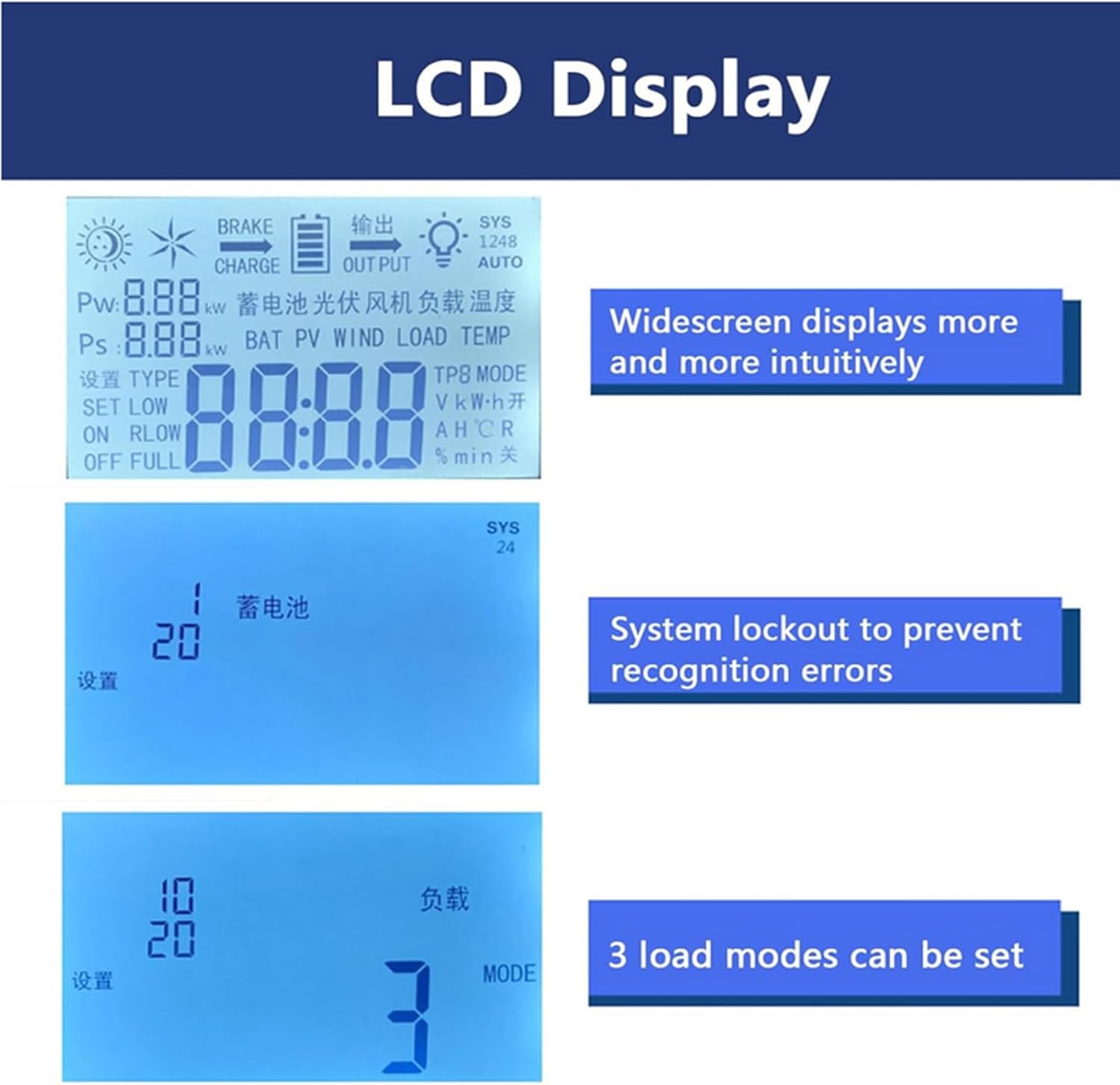 Hybrid MPPT Wind and Solar Controller, 12V/24V/48V Auto Distinguish Wind Turbine Solar Charge Controller with LCD Screen 12V/24V-1000W,12V