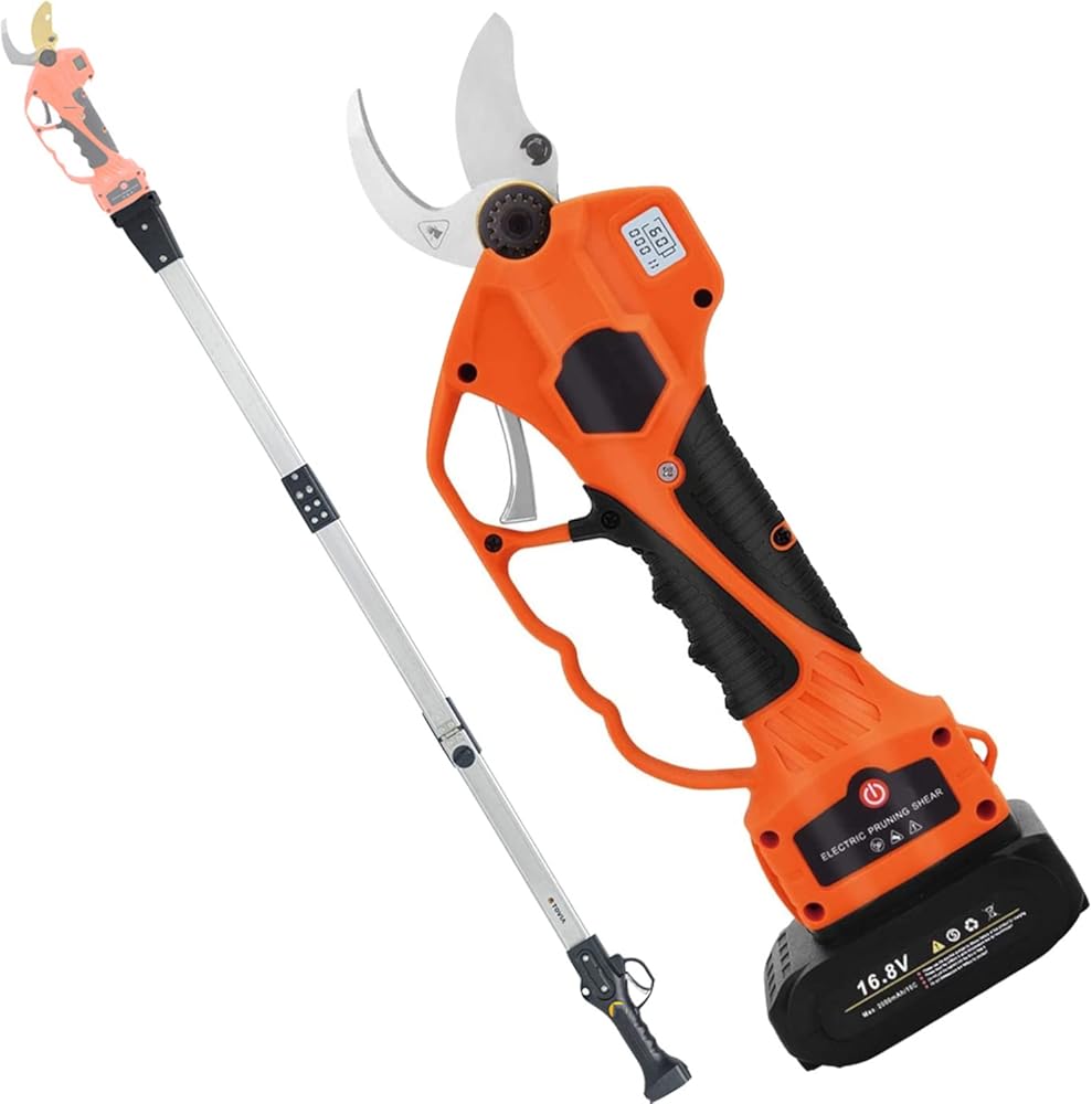 Electric Cordless Pruning Shears 2 Pack 25V Lithium Battery, SK5 Blades, 1.6 Inch Cutting Diameter with 7.5 Foot High Reach Extension Pole,PrunerandPole