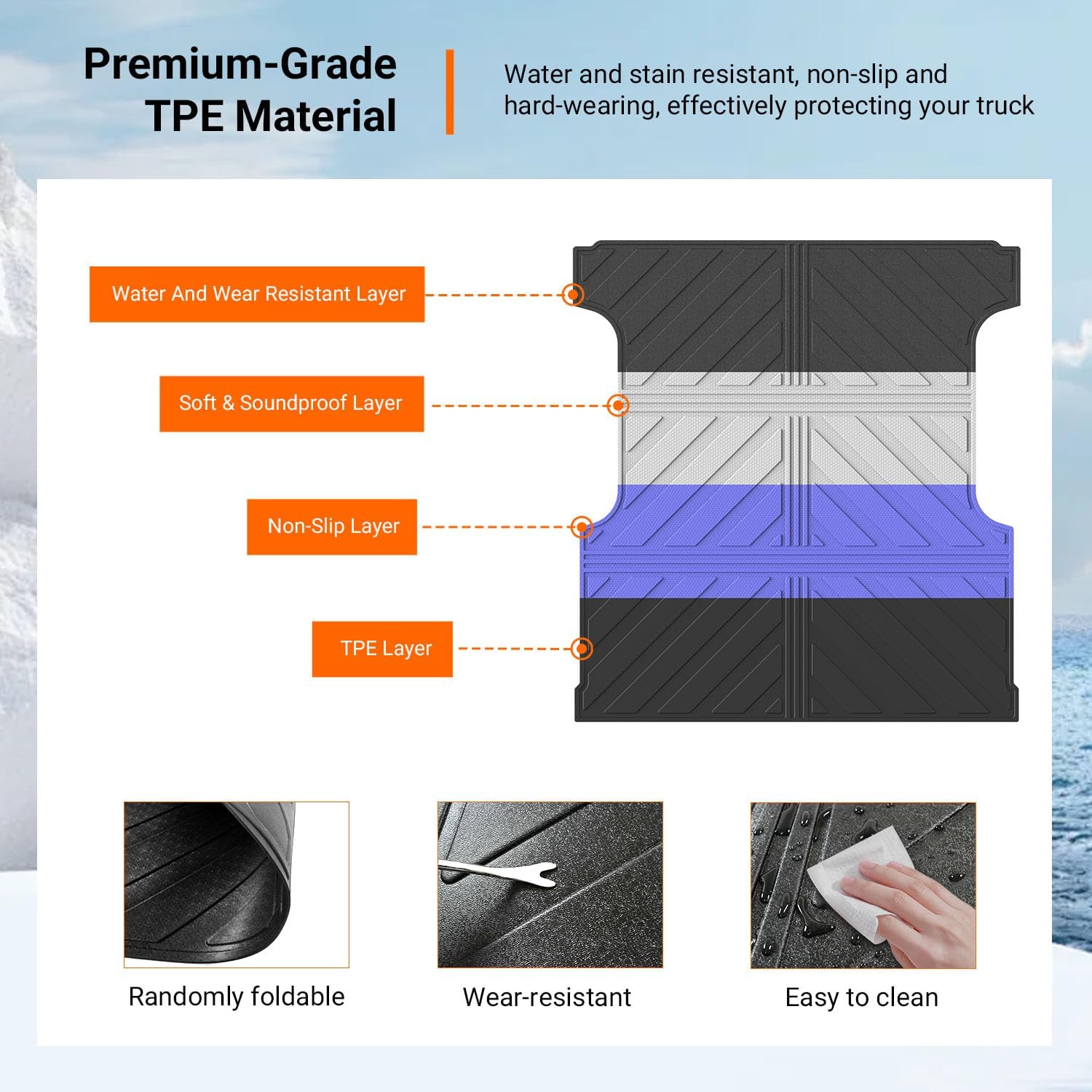 powoq 5.5FT Bed Mat Compatible with 2022-2026 Toyota Tundra Truck Bed Liner Cargo Mat TPE Cargo Liner Replacement for 2022 2023 2024 2025 2026 Toyota Tundra Accessories (5.5FT Bed Mat)