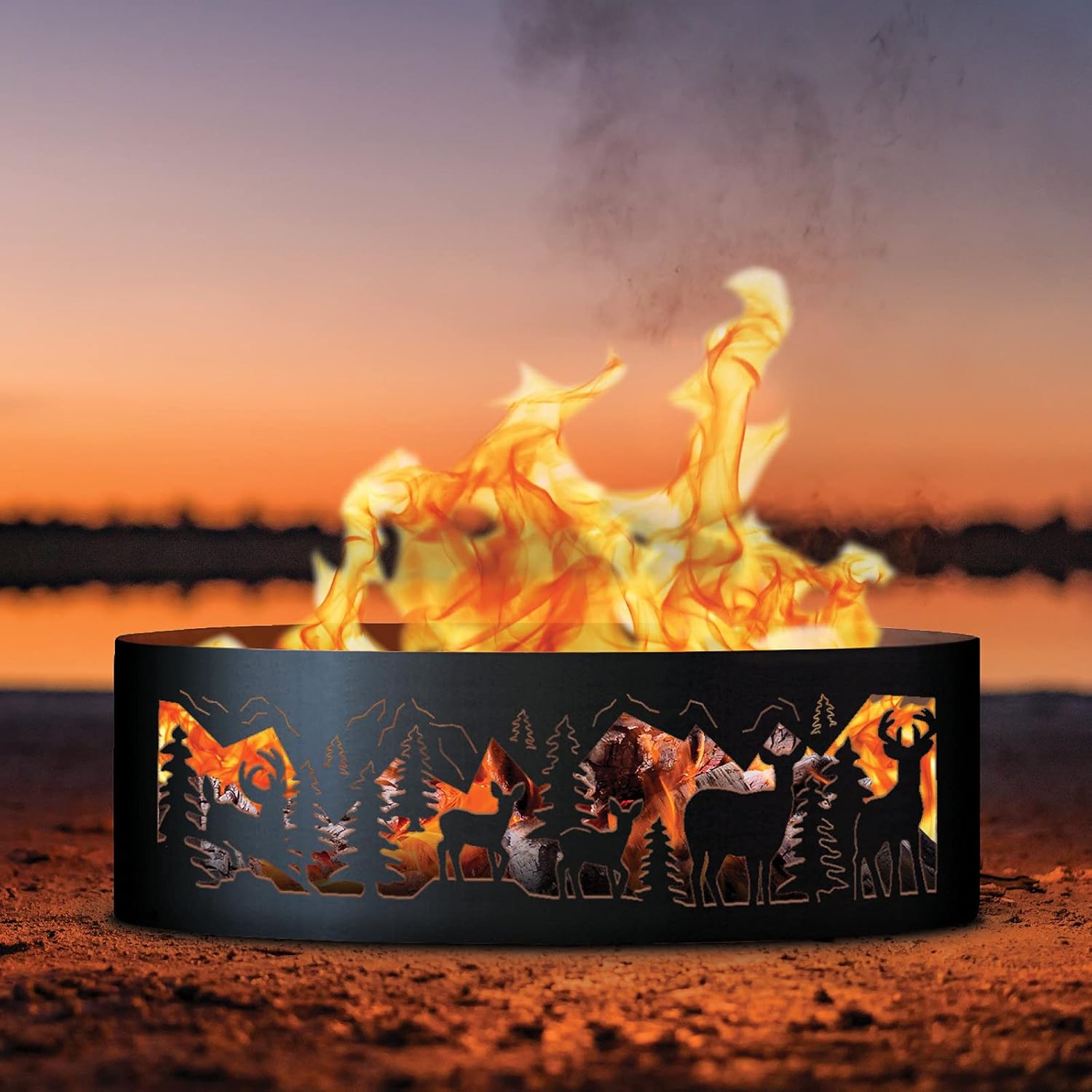 PD Metals DMR00437-FP Whitetail Unpainted 12 in. Tall 37 in. Diameter Outdoor Fire Ring with Fire Poker - 37 x 37 x 12 in. - Rustic Black Color