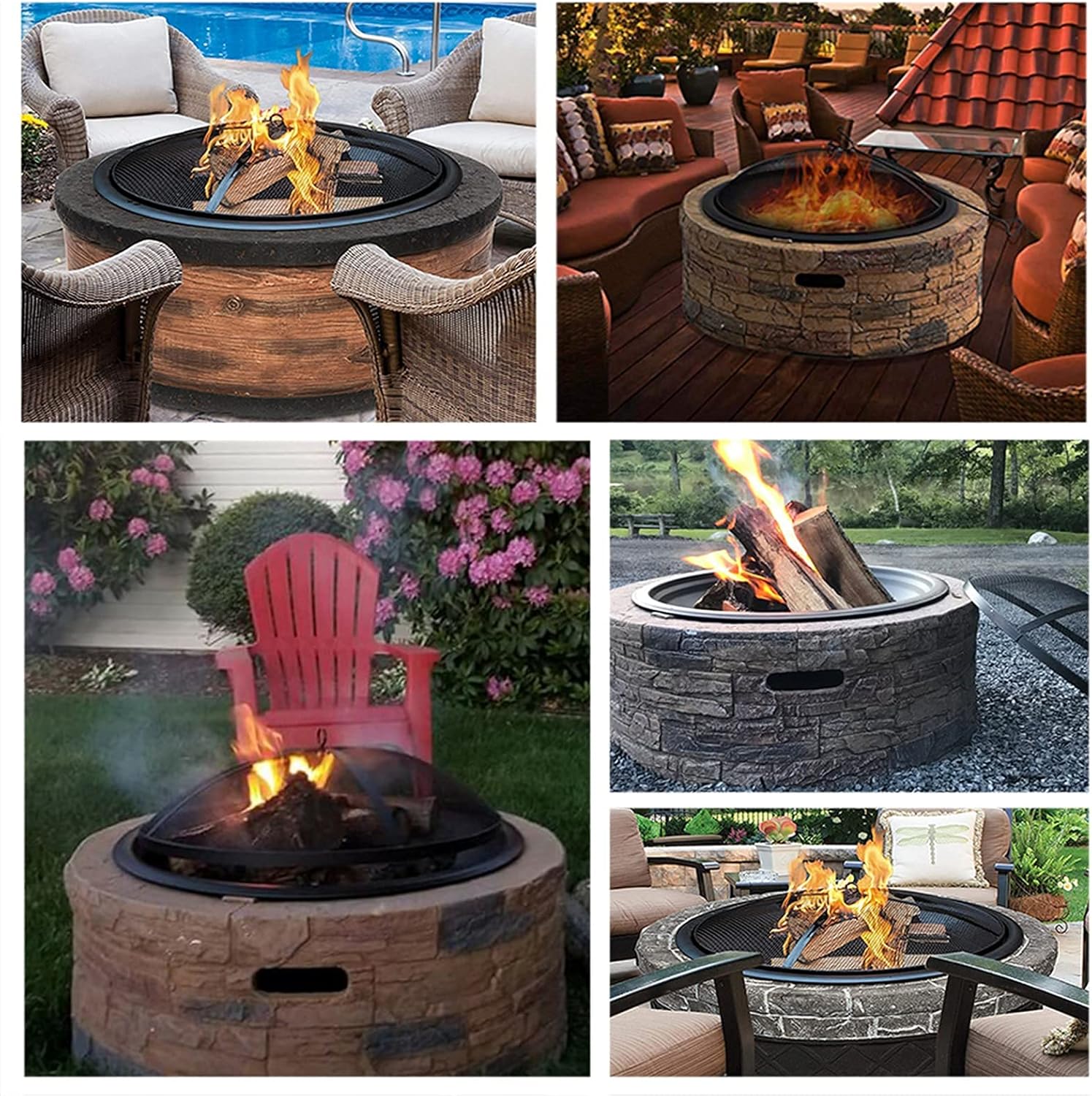 Fire Pit Outdoor Wood-Burning fire Pit, 35-inch fire Pit with Spark Screen, Poker, Courtyard Backyard Garden fire Pit