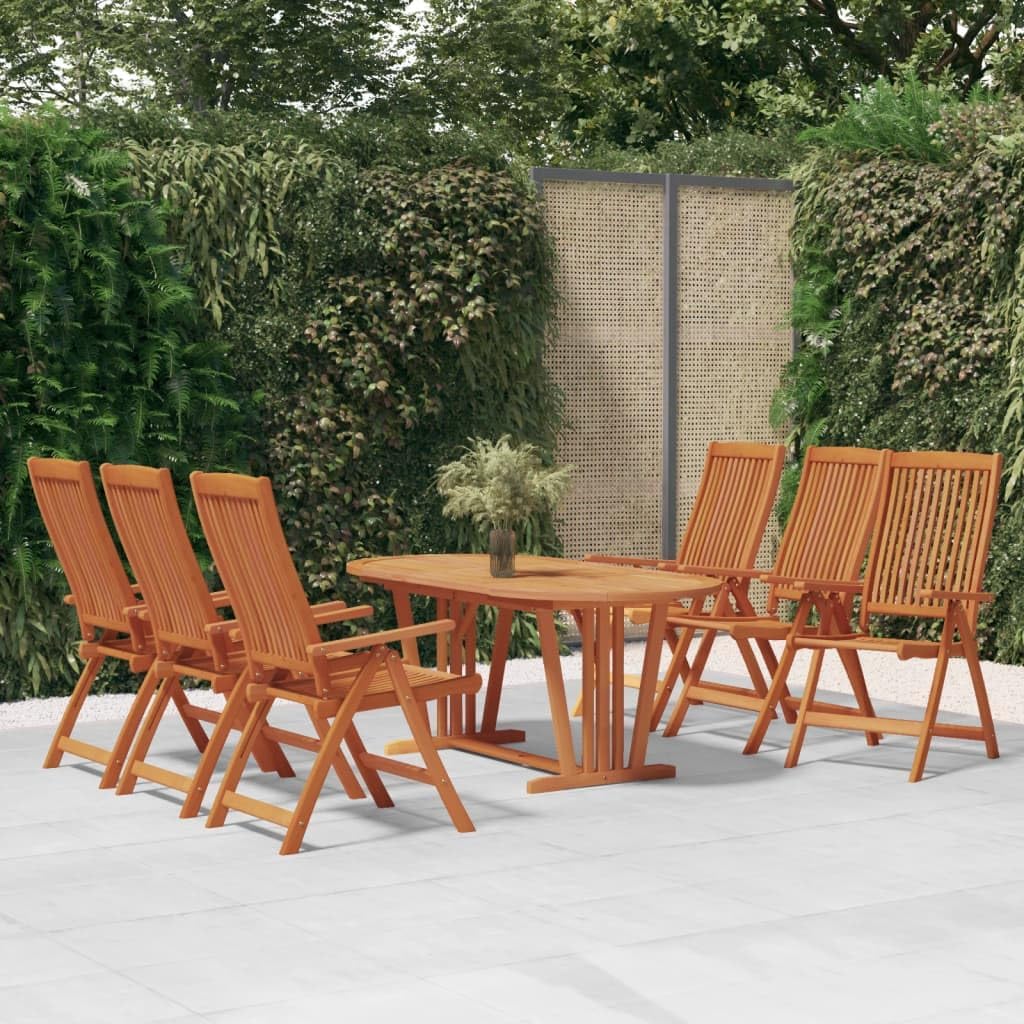 7 Piece Patio Dining Set Solid Wood Eucalyptus,Wooden Garden Dining Set with Extendable Table and Reclining Chairs for Outdoor Patio Patio Furniture Sets, Outdoor Furniture Sets