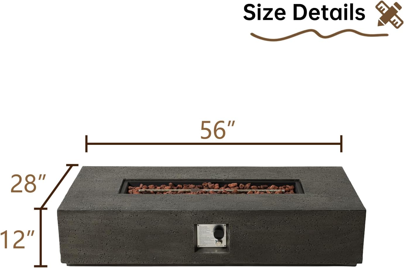 Outdoor Fire Pit, 56 inches Rectangle Propane Gas Patio Fire Table 50,000 BTU Concrete Travertine Design, Low Firepit Table with Lava Rocks, Waterproof Cover (Grey)