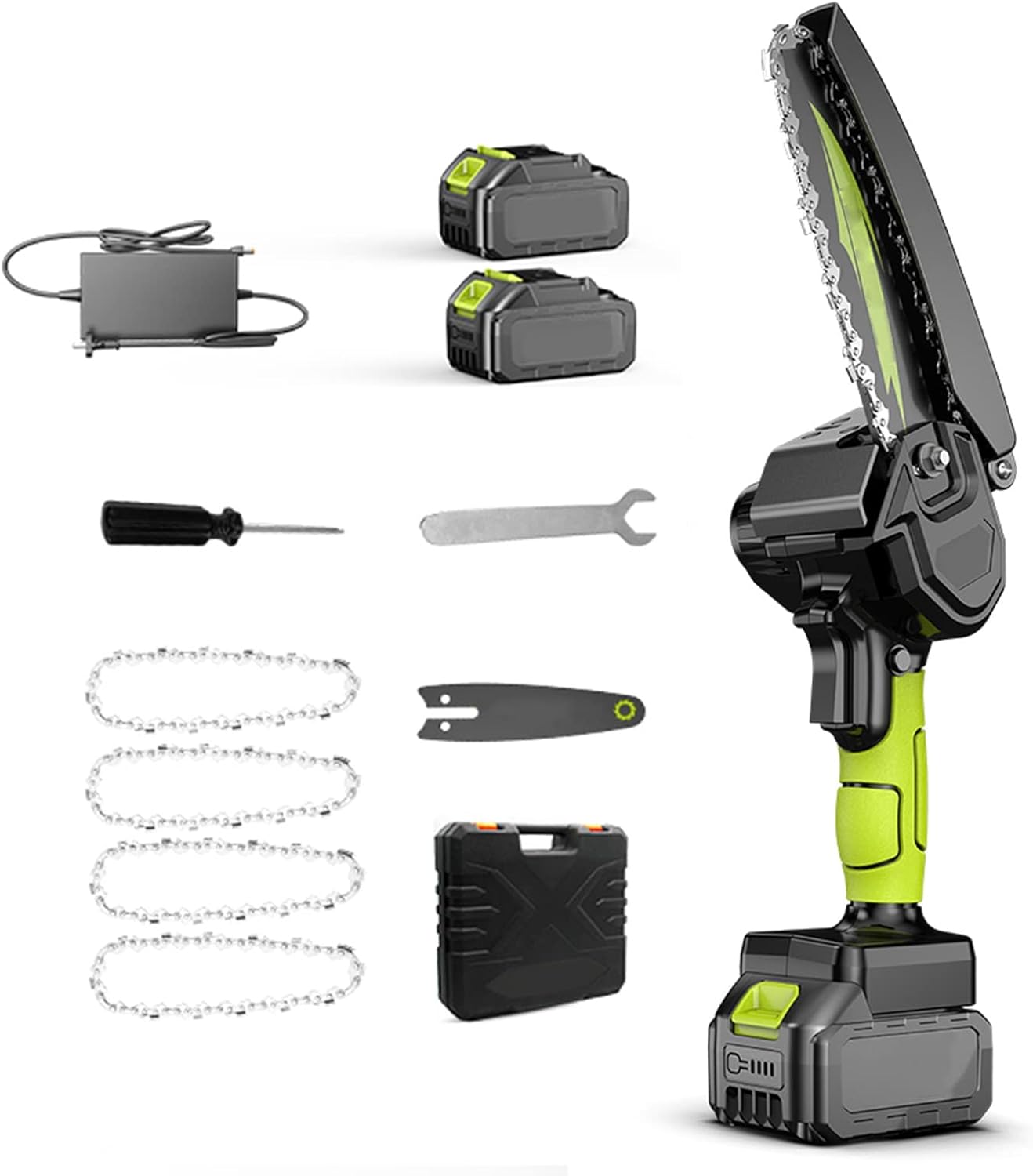 6 Inch Mini Chainsaw Cordless Electric Handheld,with High Capacity Battery operated,Power Rechargeable Chain saw for Tree Branch Wood Cutting,4 Chains & 2 Rechargeable Batteries ( Color : 68900H )