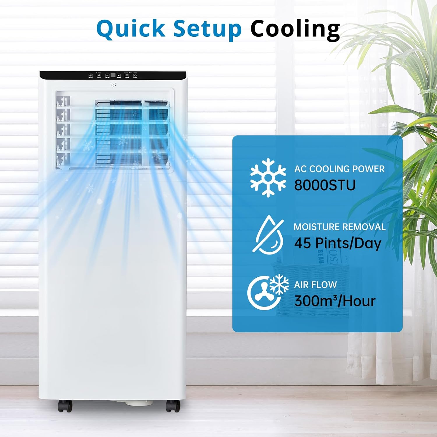 Portable Air Conditioner, 8000 BTU, Portable AC Unit for Room Up to 350 Sq.Ft, 3 In 1 Air Cooler with Fan, Dehumidifer, Freestanding Air Conditioner with Remote Control, White