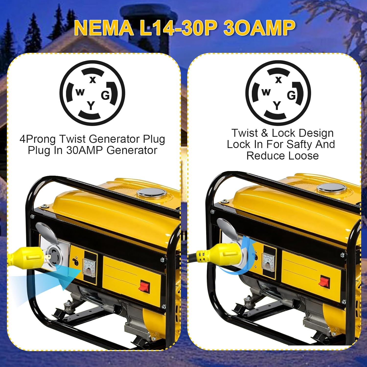 20ft NEMA L14-30P to SS2-50R RV Marine Power Generator Adapter Cord, 30Amp Twist Lock Generator L14-30P Male to 50Amp Marine Shore Power SS2-50R Female with Locking Ring, ETL Listed