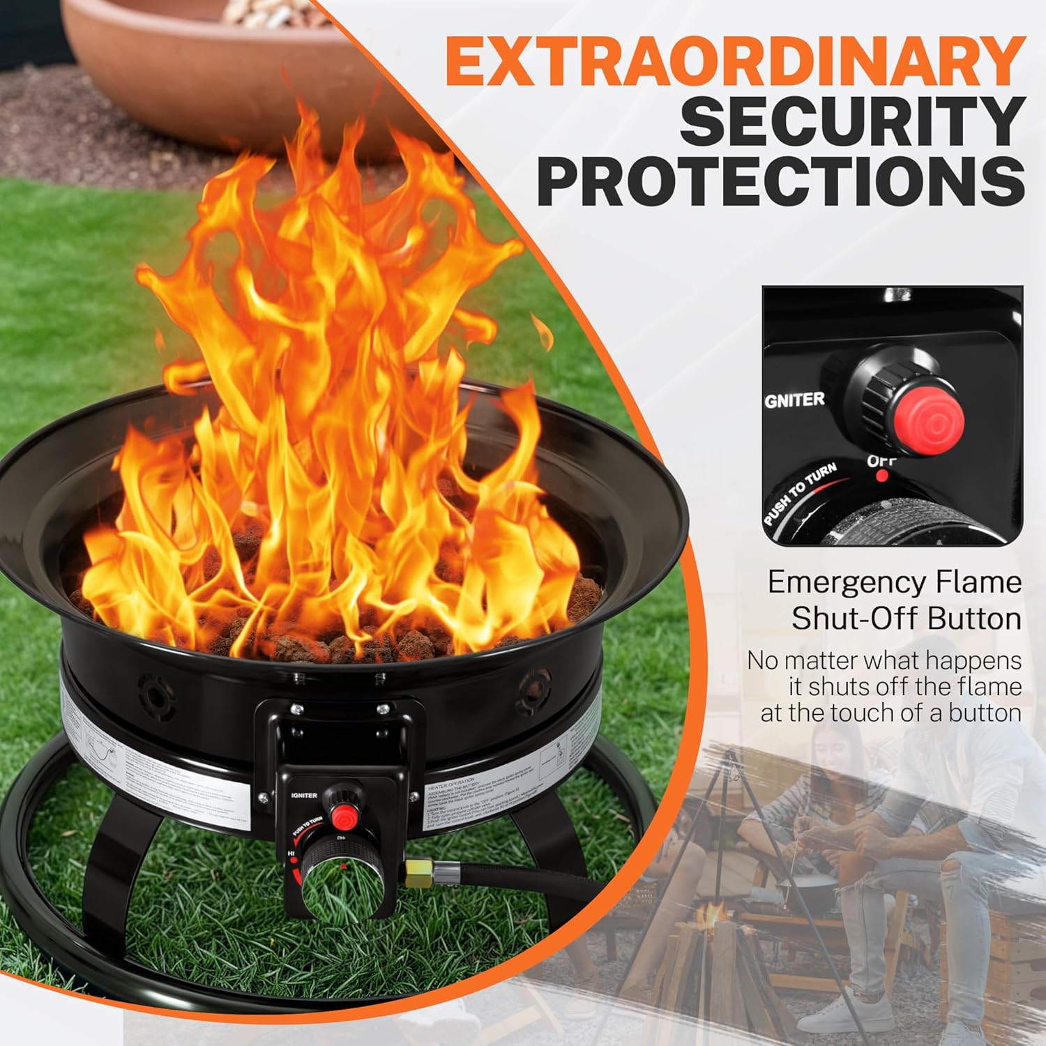 GUNJI Propane Fire Pit Smokeless 58000 BTU, 19-Inch Outdoor Portable Fire Table with Auto-Ignition for Patio Camping Deck Backyard, Includes Lid & Carry Kit