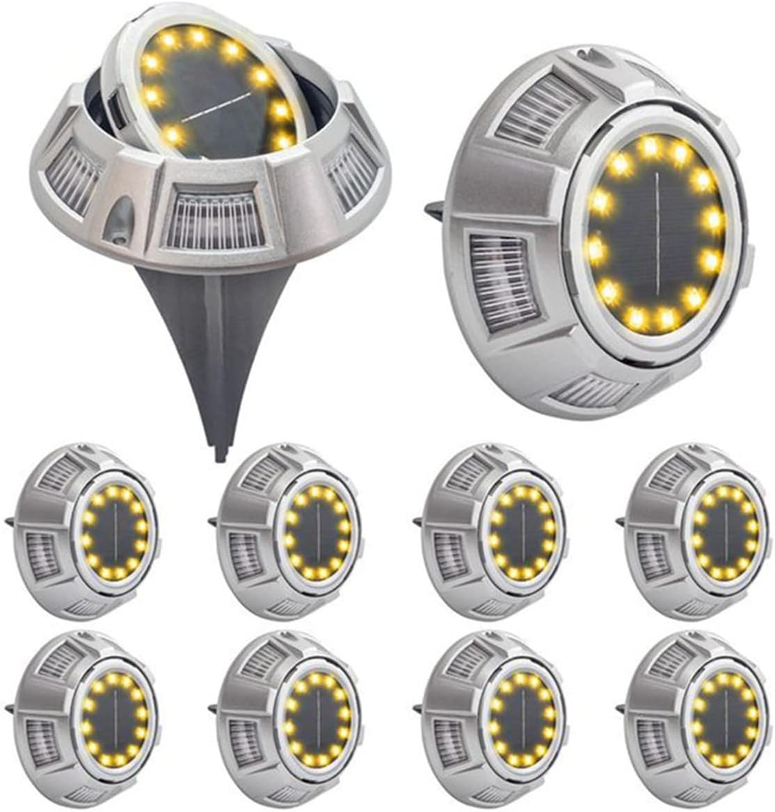 Solar Ground Lights,12 LED Solar Lights Outdoor Waterproof Solar Disk Lights Garden Lights Bright in Ground Landscape Lighting for Lawn Pathway Yard Deck Patio Driveway Walkway,B,4pcs