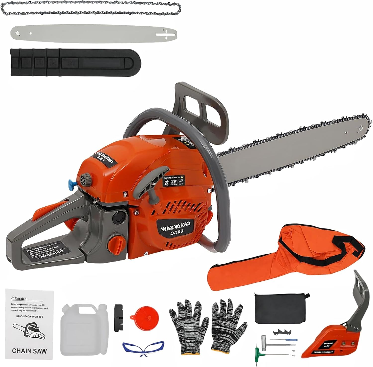 22In 2-Stroke Gas-powered Chainsaw 60CC Chainsaw with Single Cylinder & Air-cooled Engine, 2.8KW/10000rpm Powerful Chain Saws Set for Cutting Wood or Pruning Branches| US STOCK