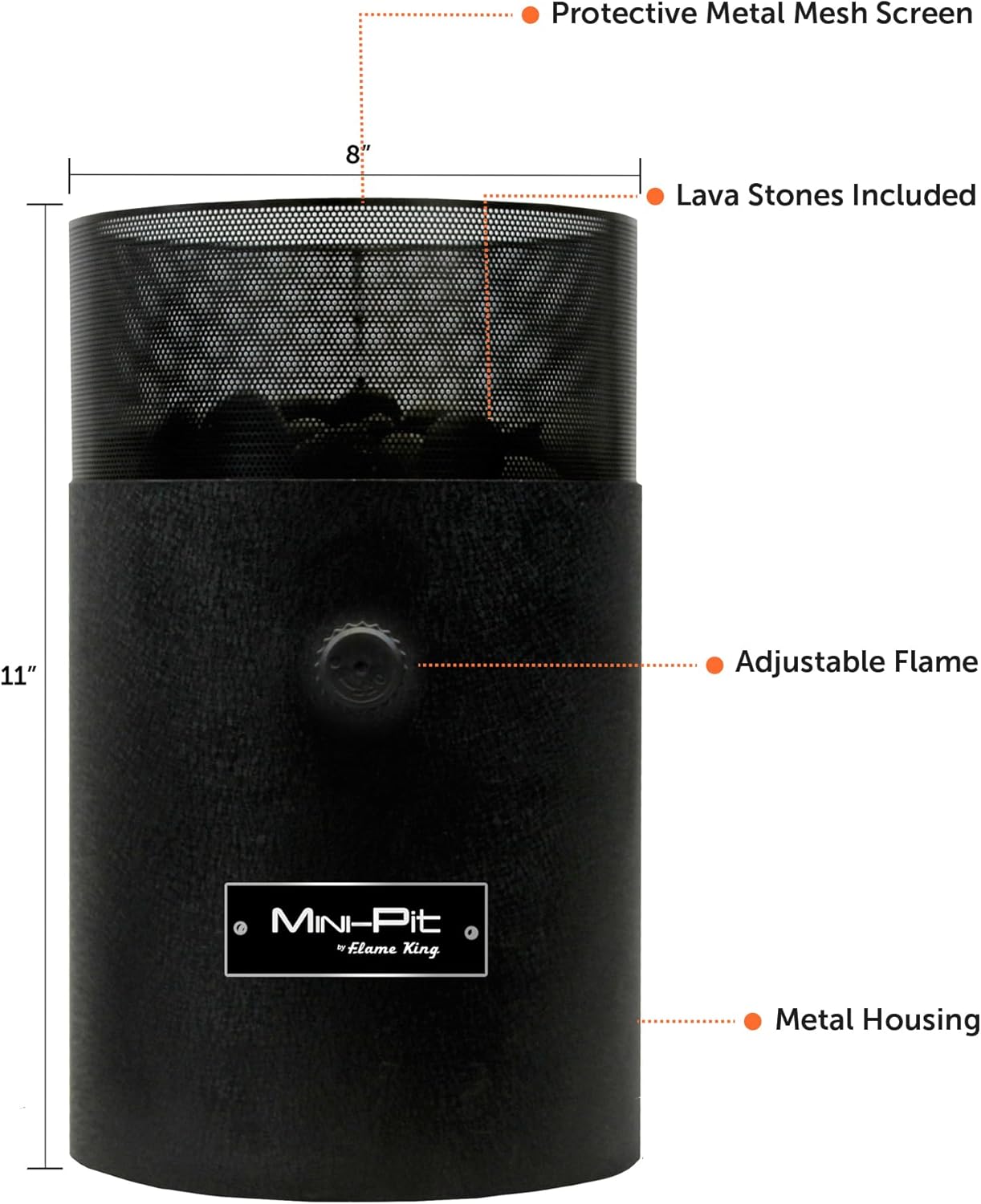 Flame King Mini Tabletop Fire Pit, Dual Fuel Propane and Butane, Smokeless Odorless Flame, Portable Great for Outdoor