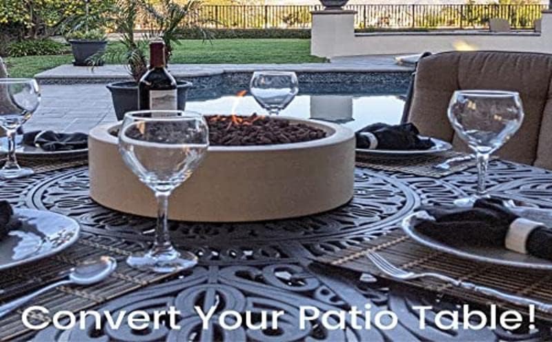 Tabletop Fire Pit Bowl Cast Stone 17-Inch, Outdoor Propane Portable Table Top Firepit Fireplace for Patio - Long-Burning, Safe, Handmade Housewarming Gift (Gray)