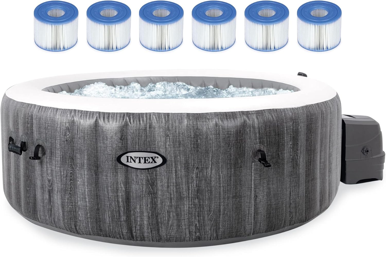 Intex PureSpa Plus Greywood Portable Inflatable Hot Tub Bubble Jet Spa with 6 Easy Set Pool Spa Filter Replacement Cartridges