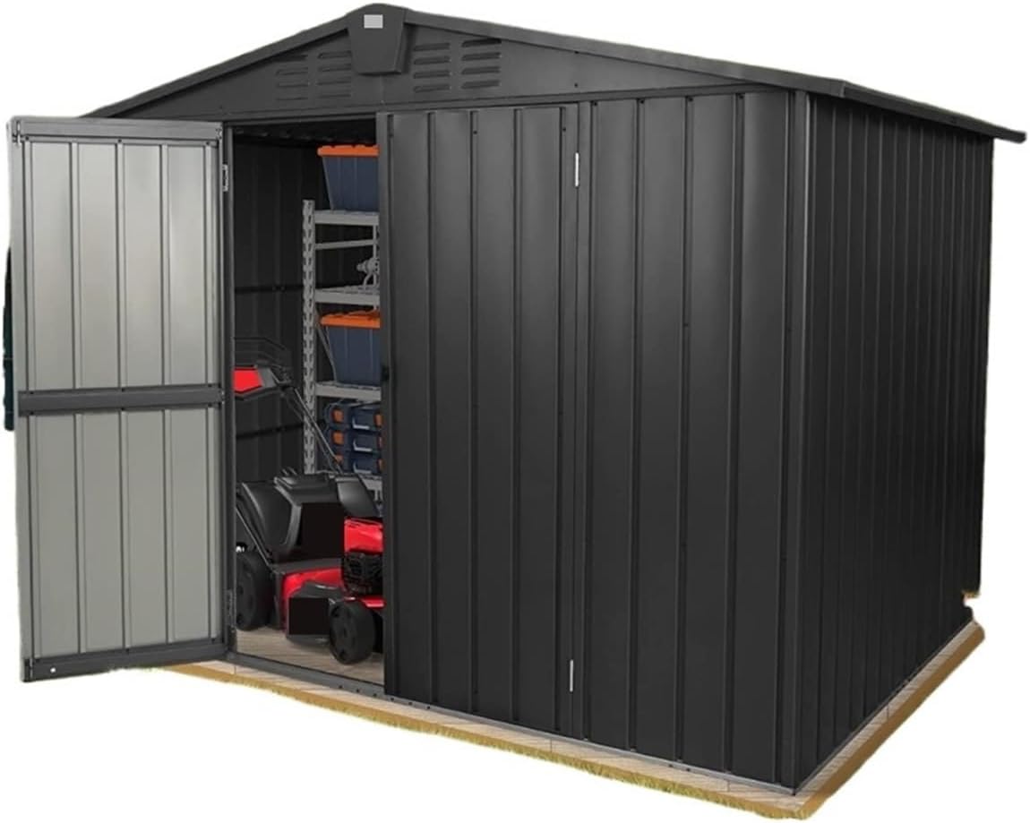 Steel Garden Shed, Outdoor Storage Shed, Black, 8.2x6.2ft, Lockable Door