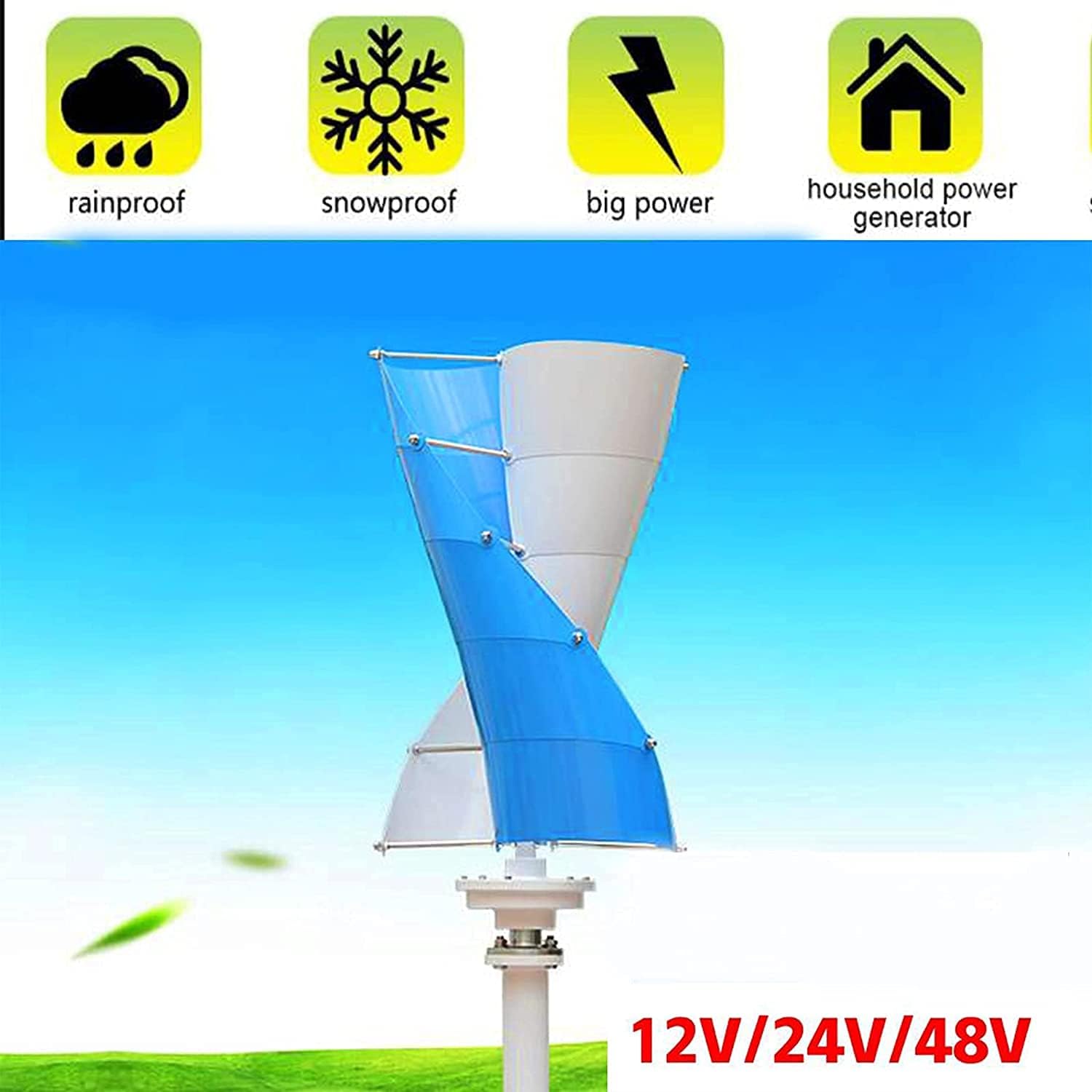 Vertical Wind Power Turbine Generator, 12V/24V/48V Home Portable Spiral Wind Turbine+Generator Controller, for Outdoor Garden,9000W