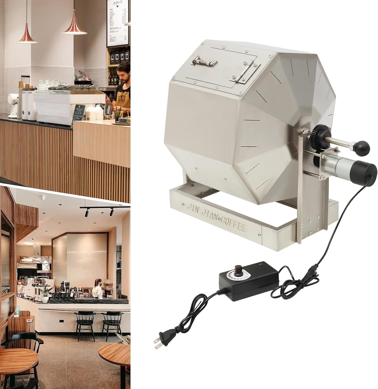 Commercial Coffee Bean Roaster, 2500-3000g Gas Burner Drum Type Coffee Roasting Machine, Stainless Steel Home/Commercial Peanut Roaster for Roasting Peanuts, Seeds, Nuts, Soybeans