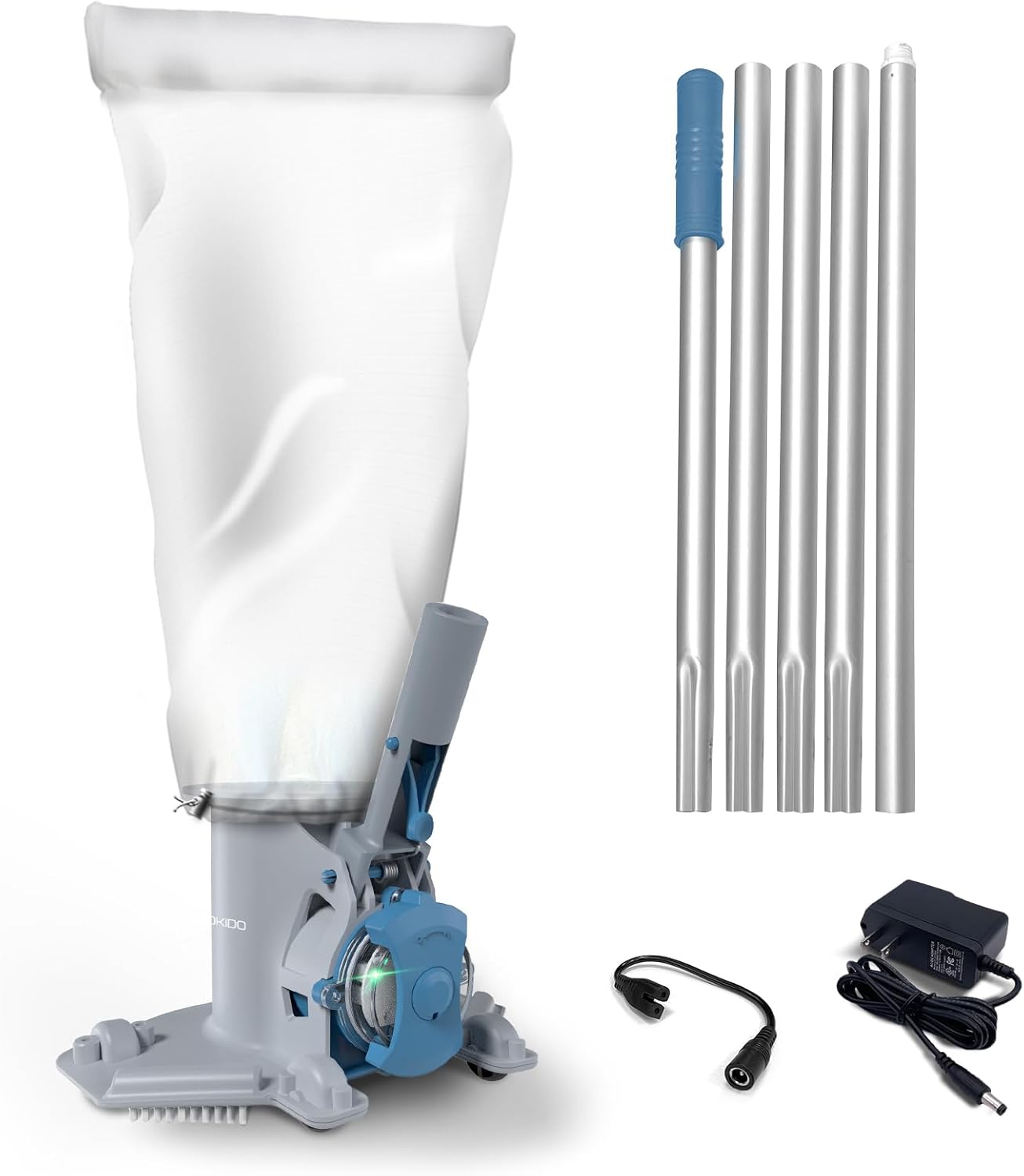 KOKIDO Pool Vacuum Cleaner Leaf Sweeper, Rechargeable Cordless Runs 75-Mins, Large Debris Canister with Pole, for Debris and Leaves < 6 inches, Pool Closing Inground pools and Above Ground Pools XV410