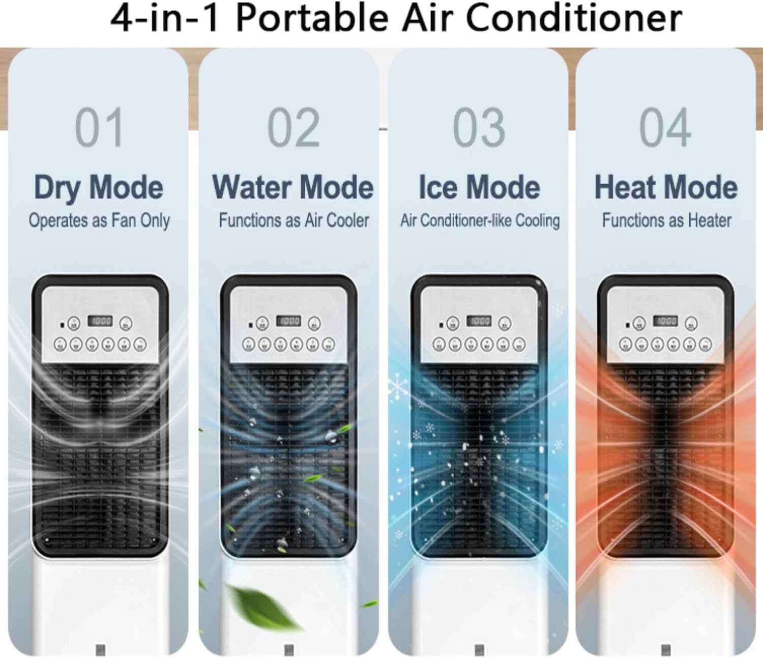 Portable Air Conditioner 3-IN-1Cooling Fan Evaporative Air Cooler w/3L Tank 4 Modes & 3 Speeds 12H Timer Portable AC Floor Standing Air Conditioner for Indoor Room Bedroom