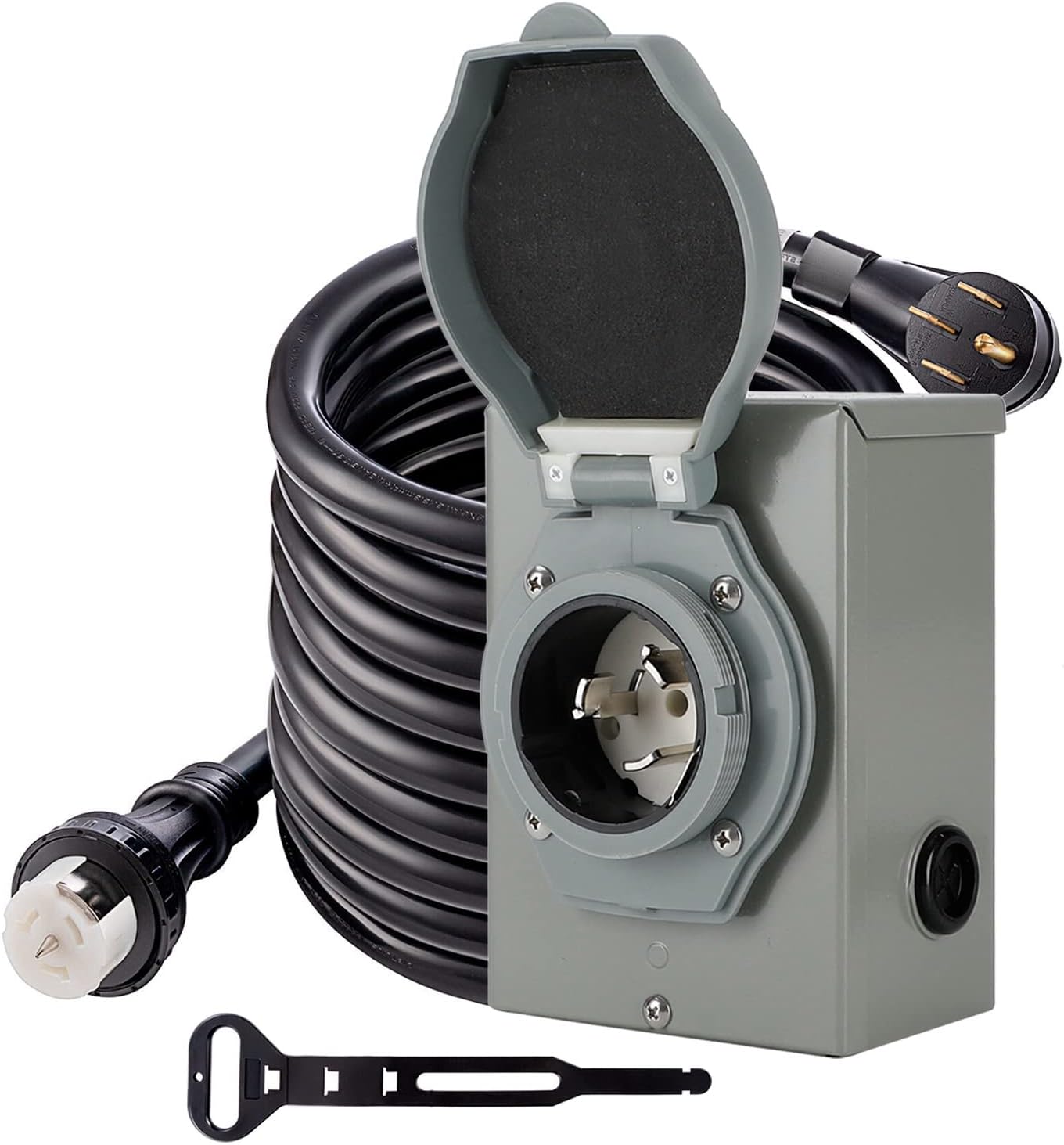 50Amp Generator Cord 25FT+Power Inlet Box Waterproof Combo Kit RV Extension Cord