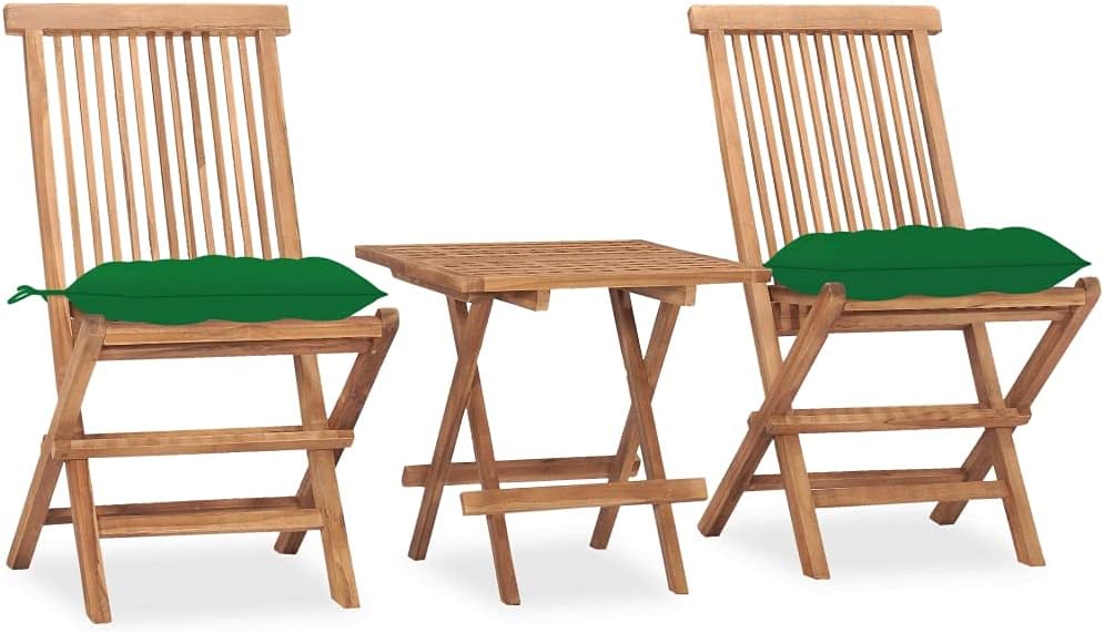 Patio Set 3 Piece Folding Patio Dining Set with Cushion Solid Teak Wood