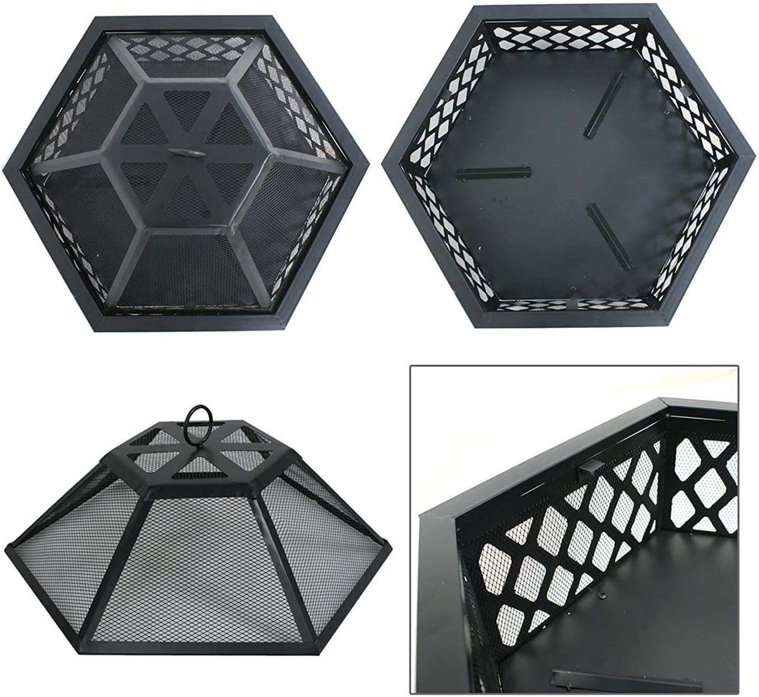 Outdoor Fire Pit 25-Inch Outdoor Fire Pit with Mesh Screen and Poker Hex Shaped Metal Wood Burning Bonfire Pit for Outdoor Camping