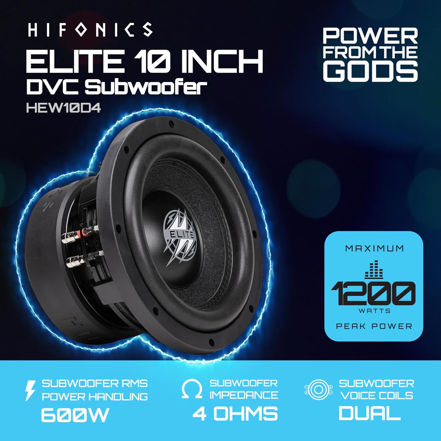 Hifonics 2 Pack Elite 10 Inch Car Mount Subwoofer with Dual 4 Ohm Voice Coil Speaker 1200 Watt Peak Power Mobile Amplifier System, Black