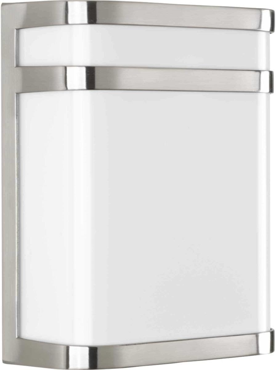 Progress Lighting Valera LED Collection 1-Light Matte White Acrylic Shade Modern Outdoor Medium Wall Lantern Light Brushed Nickel