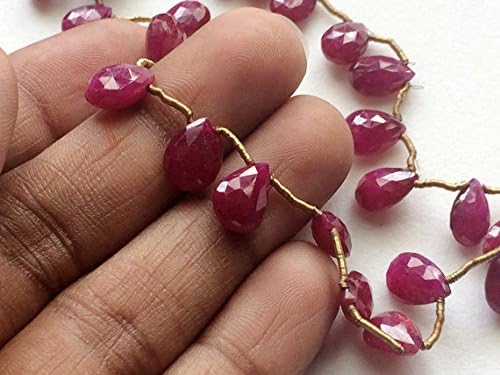 1 Strand Natural Ruby Beads, Ruby Faceted Pear Beads, Ruby Jewelry, Genuine Ruby Necklace, 6x8mm - 7x10mm, 7 Inch