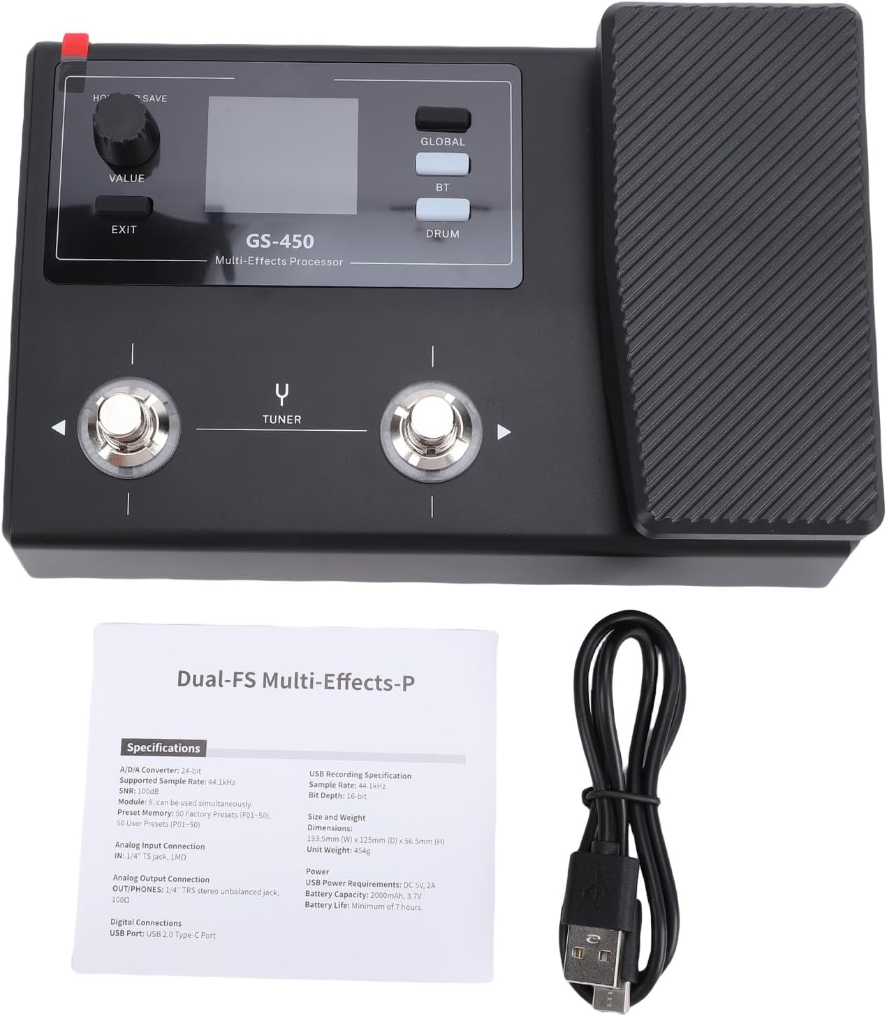 Jectse Guitar Effects Pedal, Multi Effects Processor with 8 Parallel Modules 100 Presets BT Drum Machine Tuner, Rechargeable Battery LCD Screen, for Electric Guitar