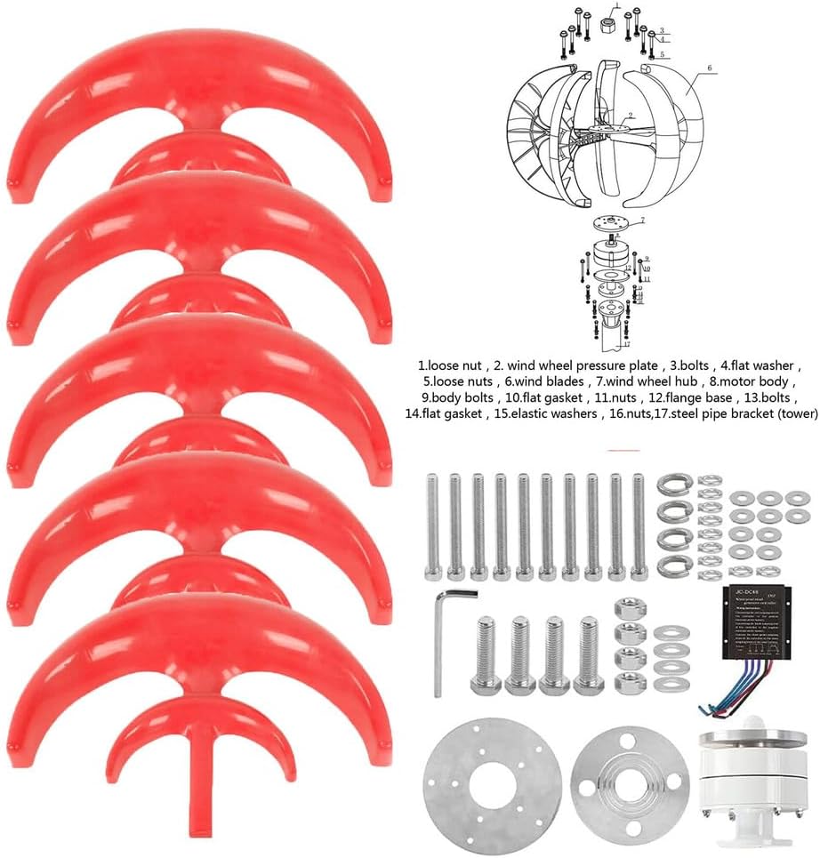 12V-220V Small Maglev Three Phase AC Vertical Wind Turbine,10000W Noiseless Vertical Wind Turbine Generator Kit for Home Or Camping (with Controller)